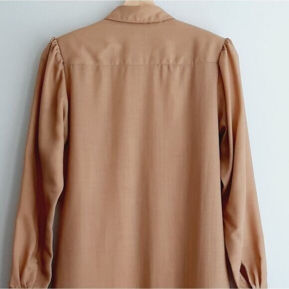 Vintage 100% Virgin Wool Long Sleeve Pop-Over Semi-Sheer Dress Tan Sz 8 P - Picture 8 of 12